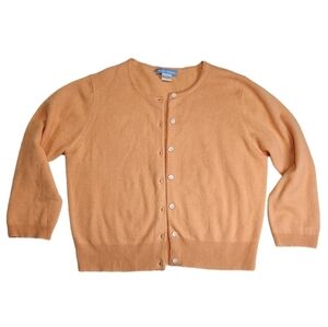 White + Warren Essential Cashmere Crewneck Cardigan Button Up Orange Women's L